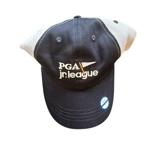 PGA Jr. League SnapBack Cap Ages 5-12 Navy White Adjustable Mesh Canvas NWT
